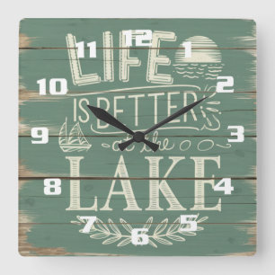 Das Leben ist besser am See Nautical Inspiriert Quadratische Wanduhr