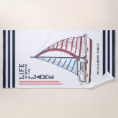 Das Leben ist besser am See Sailboat Familienname Strandtuch (Vorderseite)