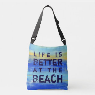 Das Leben ist besser am Strand - Abstrakte blaue K Tragetaschen Mit Langen Trägern