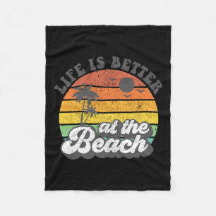 Das Leben ist besser am Strand Retro Sommerferien  Fleecedecke