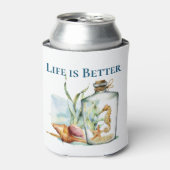 Das Leben ist besser am Strand / Seepferd in Flasc Dosenkühler (Kanne Vorderseite)