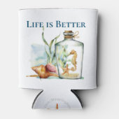 Das Leben ist besser am Strand / Seepferd in Flasc Dosenkühler (Vorderseite)