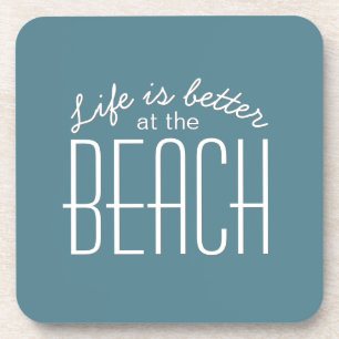 Das Leben ist besser am Strand Zitat-Typografie Getränkeuntersetzer
