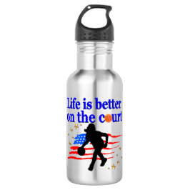 DAS LEBEN IST BESSER AUF DEM COURT USA-DESIGN EDELSTAHLFLASCHE