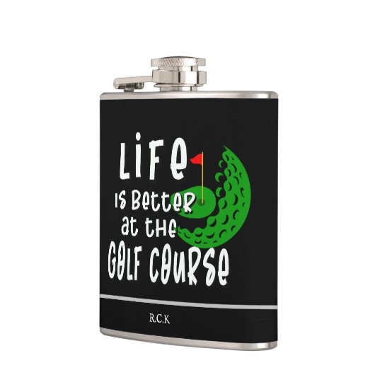 "Das Leben ist besser auf dem Golfplatz" Funny Gol Flachmann (Links)