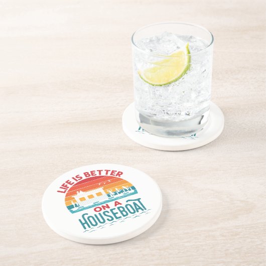 Das Leben ist besser auf einem Housebootboot Getränkeuntersetzer (Seite)