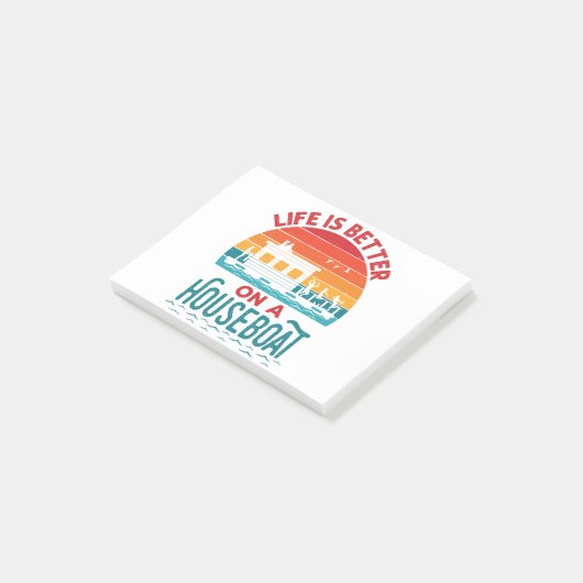 Das Leben ist besser auf einem Housebootboot Post-it Klebezettel (angewinkelt)