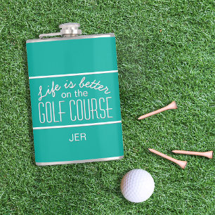 Das Leben ist besser auf Golfkurs Zitat Monogram A Flachmann
