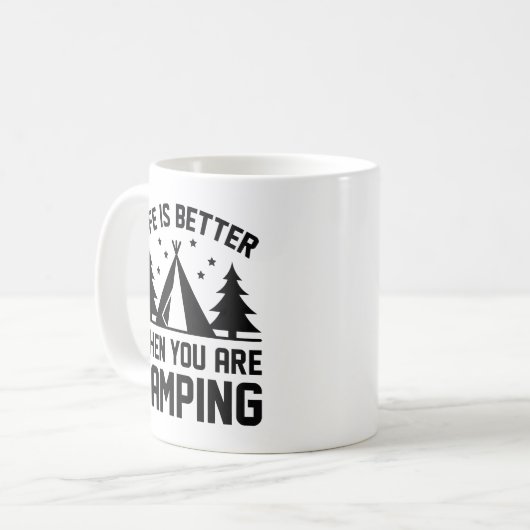 Das Leben ist besser Camping Kaffeetasse (Vorderseite Links)
