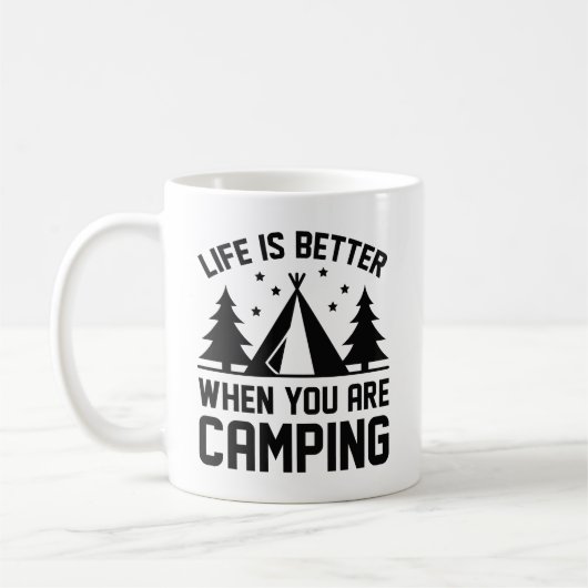 Das Leben ist besser Camping Kaffeetasse (Links)