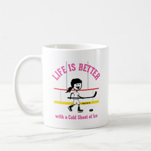 Das Leben ist besser Cartoon Hockey Player Rosa Kaffeetasse