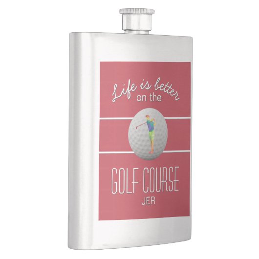 Das Leben ist besser Golf Polygonal Golfer Initial Flachmann (Rechts)