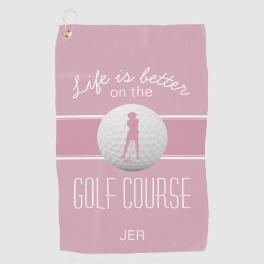 Das Leben ist besser Golfer Mit Monogramm Pink Gol Golfhandtuch (Vorderseite)