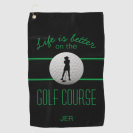 Das Leben ist besser Golfer Mit Monogramm Schwarz  Golfhandtuch