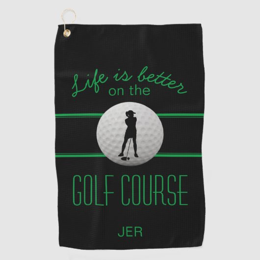 Das Leben ist besser Golfer Mit Monogramm Schwarz  Golfhandtuch (Vorderseite)