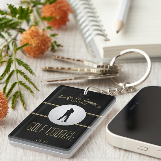 Das Leben ist besser Golfer Monogram Black Gold Cu Schlüsselanhänger (Vorderseite rechts)