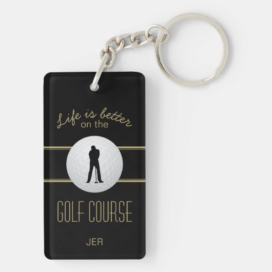 Das Leben ist besser Golfer Monogram Black Gold Cu Schlüsselanhänger (Rückseite)
