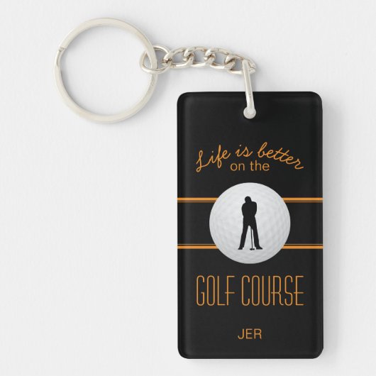 Das Leben ist besser Golfer Monogram Schwarz Orang Schlüsselanhänger (Vorderseite)