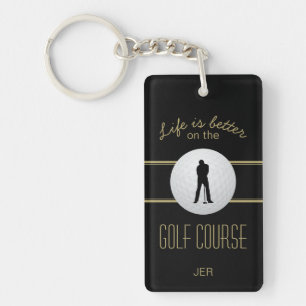 Das Leben ist besser Golfer Monogramm Schwarz Gold Schlüsselanhänger