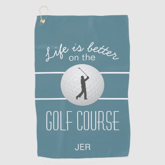 Das Leben ist besser Golfquote Initialen Türkis Golfhandtuch (Vorderseite)