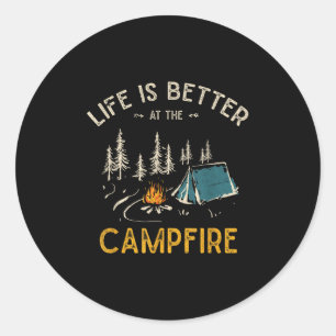 Das Leben ist besser im Campfire Funny Camper Camp Runder Aufkleber