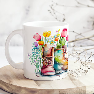 Das Leben ist besser im Garten Blumenstiefel Kaffeetasse