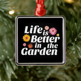 Das Leben ist besser im Garten - Zinnia Blume Ornament Aus Metall