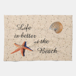 Das Leben ist besser in der Strandküche Handtuch. Geschirrtuch