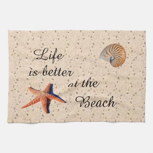 Das Leben ist besser in der Strandküche Handtuch. Geschirrtuch (Horizontal)