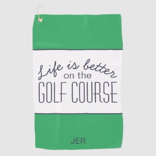 Das Leben ist besser Lustiger Golf-Spruch Grün Bla Golfhandtuch