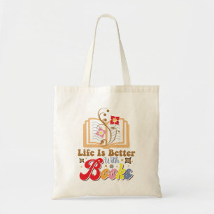 "Das Leben ist besser mit Büchern" Retro Farbige L Tragetasche