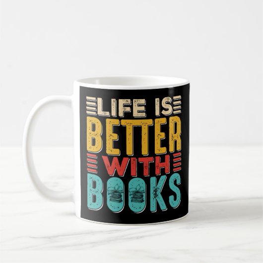 Das Leben ist besser mit Büchern schwarzer Becher Kaffeetasse (Links)