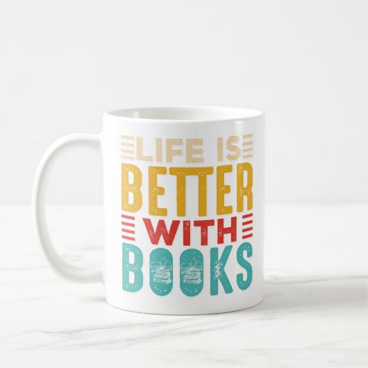 Das Leben ist besser mit Büchern weiße Tasse (Links)