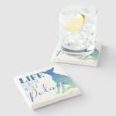 Das Leben ist besser mit der Podenco Silhouette Ge Steinuntersetzer (Seitenansicht)