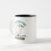 Das Leben ist besser mit einem Bichon Frise Hund Zweifarbige Tasse (Vorderseite Links)