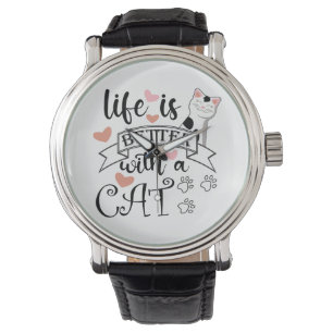 Das Leben ist besser mit einem Cat-Anführungsmotto Armbanduhr