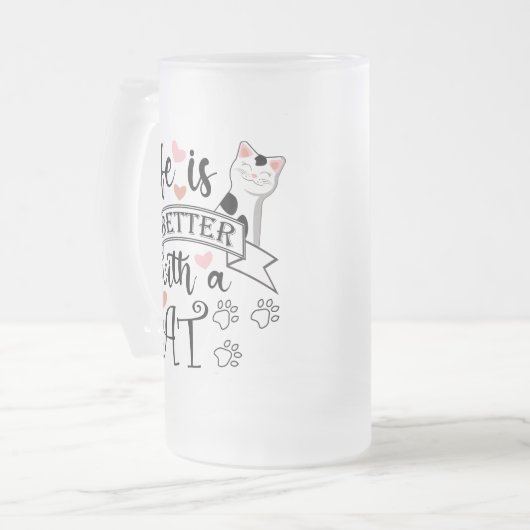 Das Leben ist besser mit einem Cat-Anführungsmotto Mattglas Bierglas (Vorderseite Links)
