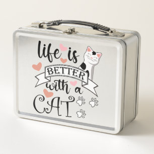 Das Leben ist besser mit einem Cat-Anführungsmotto Metall Brotdose