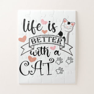 Das Leben ist besser mit einem Cat-Anführungsmotto Puzzle