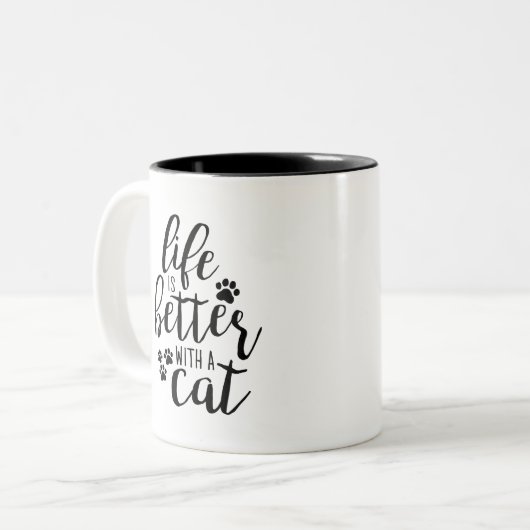 Das Leben ist besser mit einem Cat Niedlich Cat Ca Zweifarbige Tasse (Vorderseite Links)