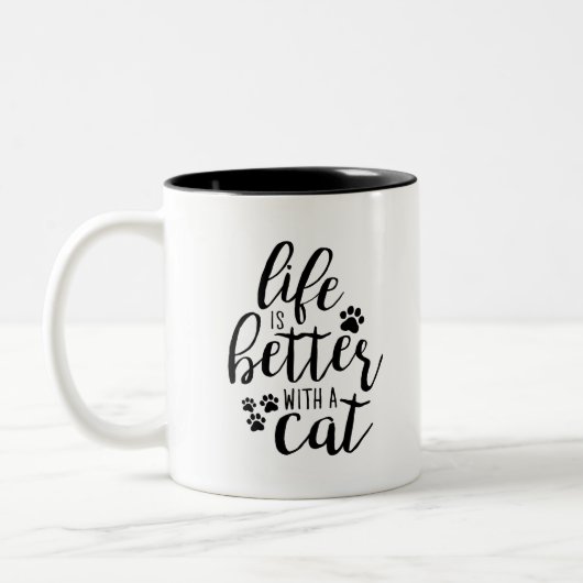 Das Leben ist besser mit einem Cat Niedlich Cat Ca Zweifarbige Tasse (Links)