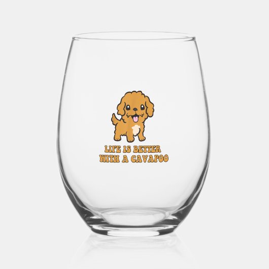 Das Leben ist besser mit einem Cavapoo - Funny Dog Weinglas Ohne Stiel (Vorderseite)