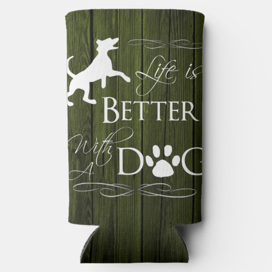 Das Leben ist besser mit einem Hund Cooler - Grün Selters Dosenkühler (Rückseite)