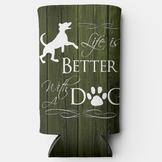 Das Leben ist besser mit einem Hund Cooler - Grün Selters Dosenkühler (Vorderseite)