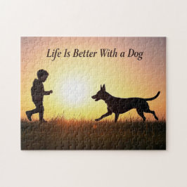 Das Leben ist besser mit einem Hund, Jungen und So Puzzle
