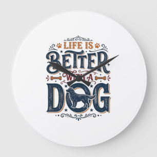Das Leben ist besser mit einem Hund Vintage Gravur Große Wanduhr