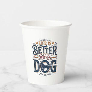 Das Leben ist besser mit einem Hund Vintage Gravur Pappbecher