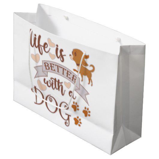 Das Leben ist besser mit einem Hundeschokolade wit Große Geschenktüte (Vorderseite Schrägansicht)