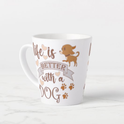 Das Leben ist besser mit einem Hundeschokolade wit Milchtasse (Linke Ecke)