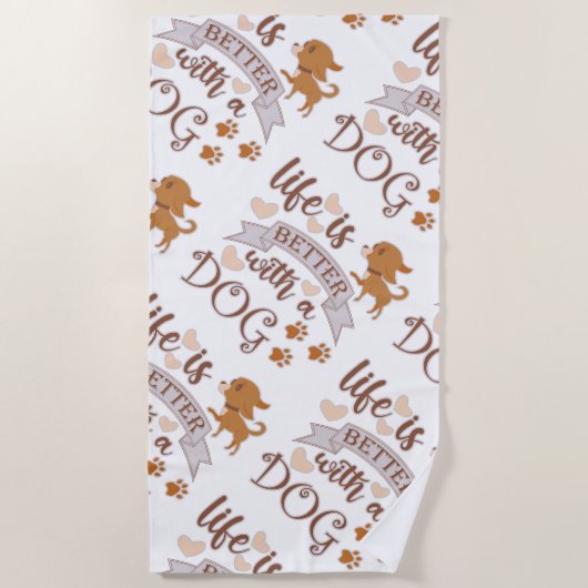 Das Leben ist besser mit einem Hundeschokolade wit Strandtuch (Vorderseite)